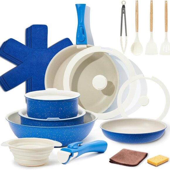 Nonstick‎ Pots and Pans Set Ceramic Cookware with Detachable Handle Blue - Picture 1 of 7